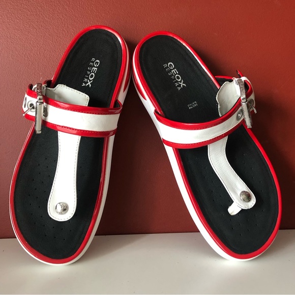 Geox Shoes - GEOX Respira G Ottawa Buckle Thong Sandals, Red White Black, Euuro 40/US 10